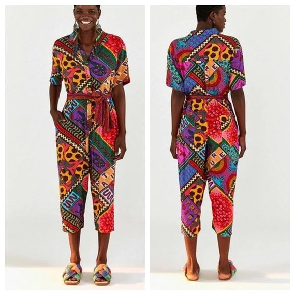 Farm Rio Dotted Patch Scarf Belted Jumpsuit - Picture 2 of 3